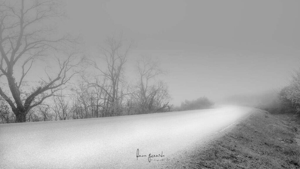 Carretera niebla blanco y negro